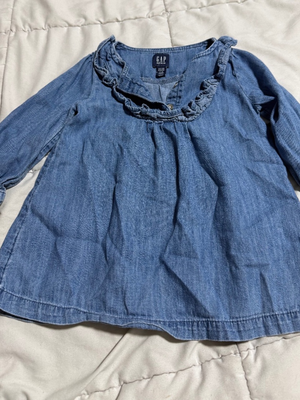 GAP Denim 18 Months Long Sleeve Dress with Ruffles 100% Cotton